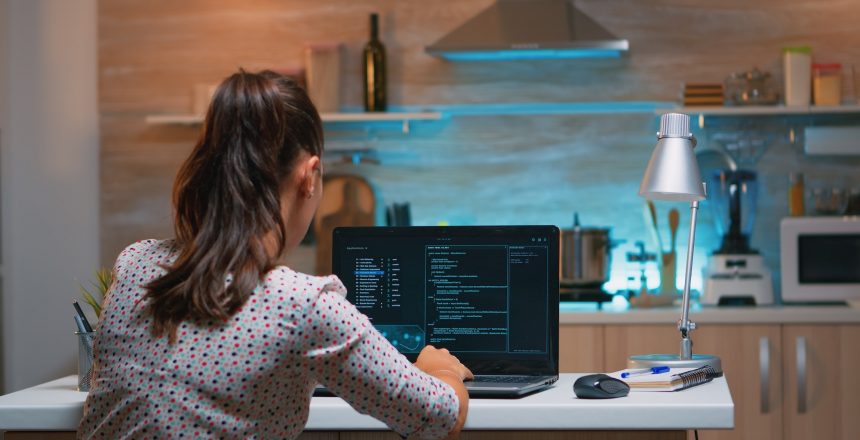 woman remote thief stealing data from company